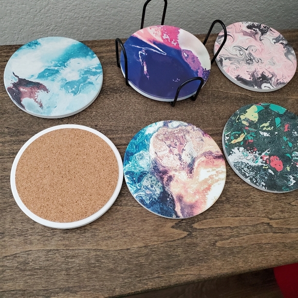 New Set of 6 Ceramic Coasters with Holder - Picture 5 of 5